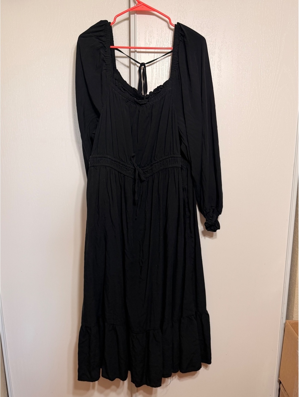 AVA & VIV Black Long Sleeve Midi Dress with Tie Back, Size 2X